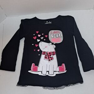 Girls Black 'Bear Hug' Long Sleeve Tee